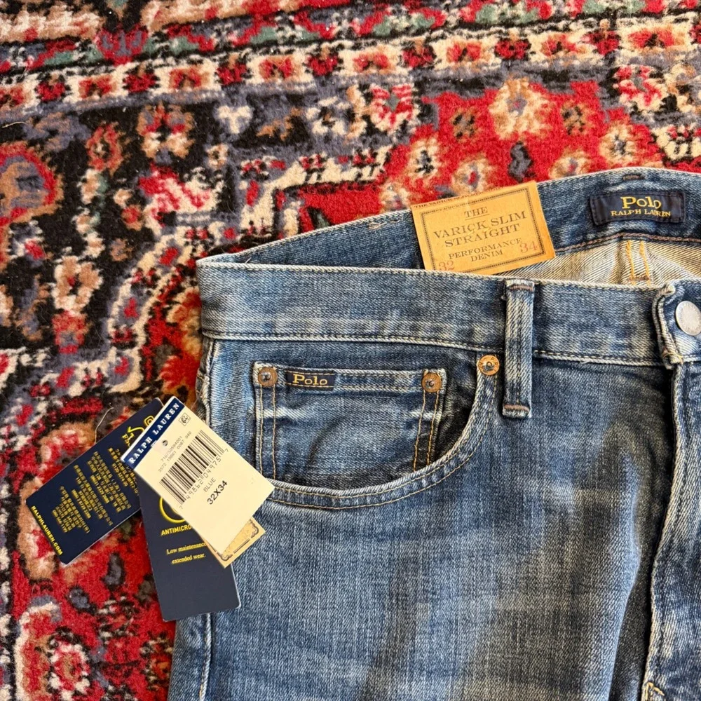 Polo Ralph Lauren Varick Slim Straight Performance Denim Blue Jeans 32x34 NWT
